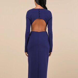 Flawless Esteem Royal Blue Long Sleeve Cutout Column Maxi Dress
